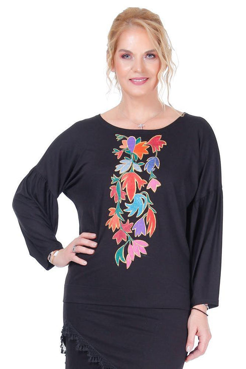 Bluza jerse negru pictat  Liza Panait Liza Panait Online Boutique